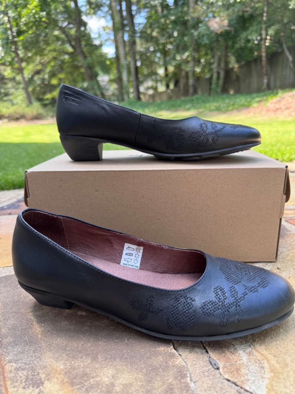 Gudrun Sjöden Black Leather Floral Low-Heel Pumps Size 39 - Picture 3 of 10